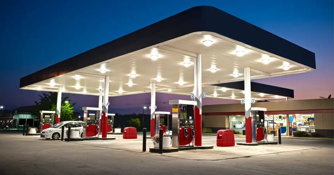 Fuel pumps at a service station forecourt